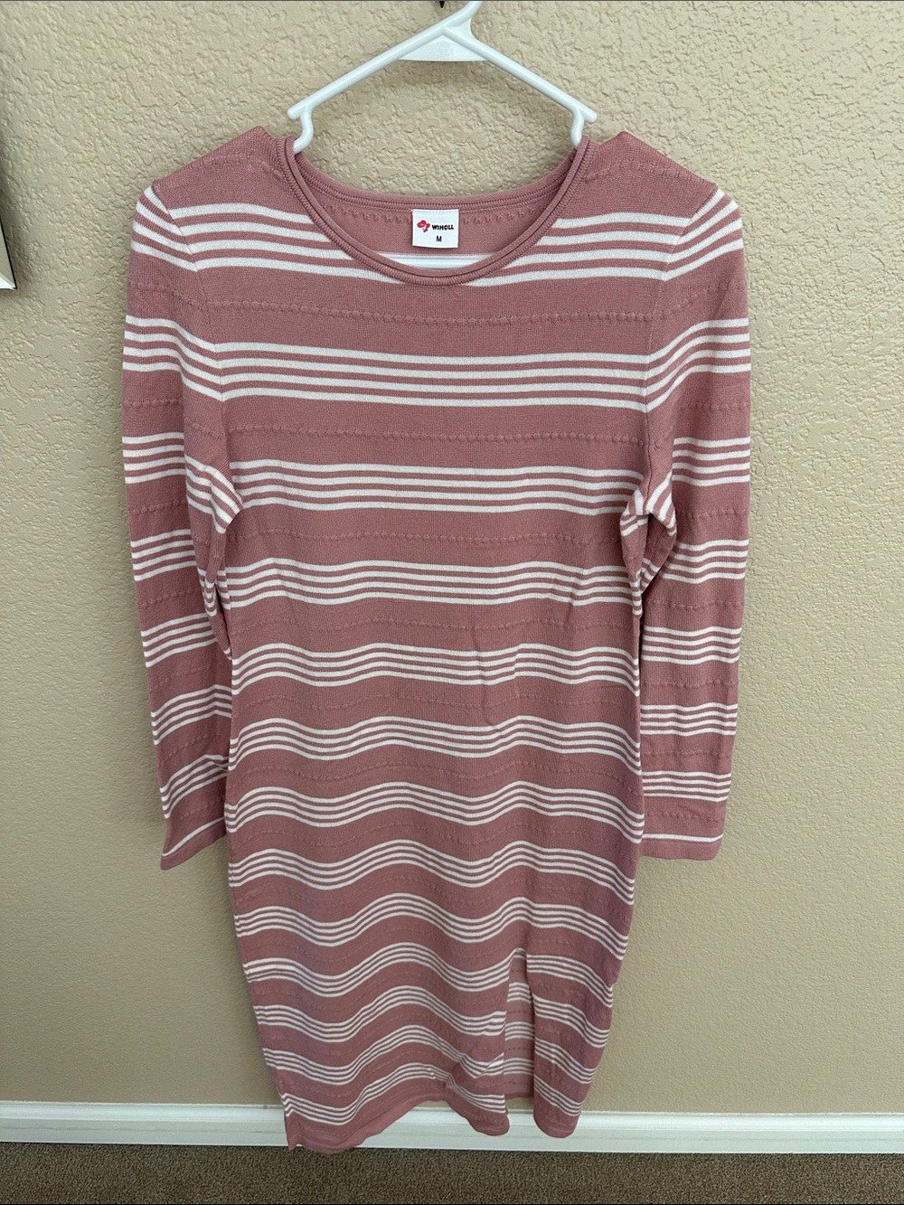 Striped Pink and White Maxi Dress - Classic Crewneck